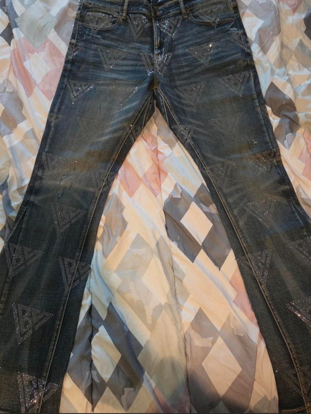 Valabasas Men’s Skinny Dark Washed Jeans With Rhinestones